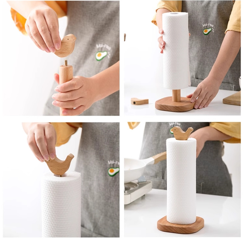 New Standing Paper Towel Holder Kitchen Metal And Wooden Simply Tear Organizer Roll Wooden Paper Towel Holder