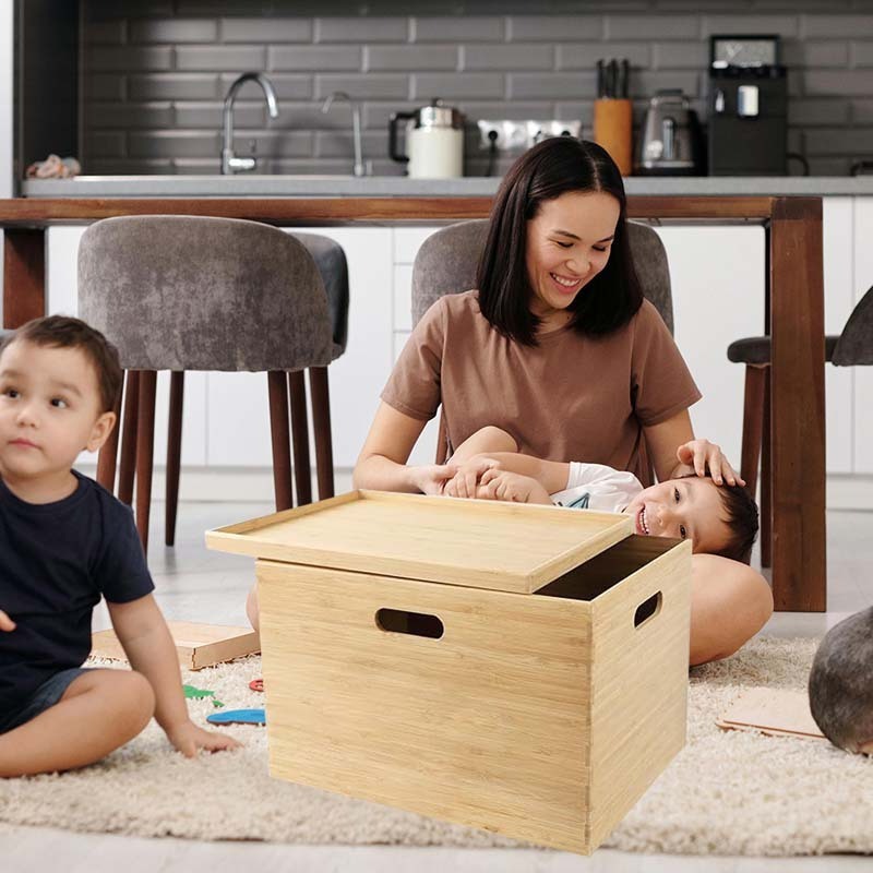 Decorative Farmhouse Bamboo Wooden Storage Container Boxes Rustic Wood Nesting Crates with Handles Wooden Crate Box