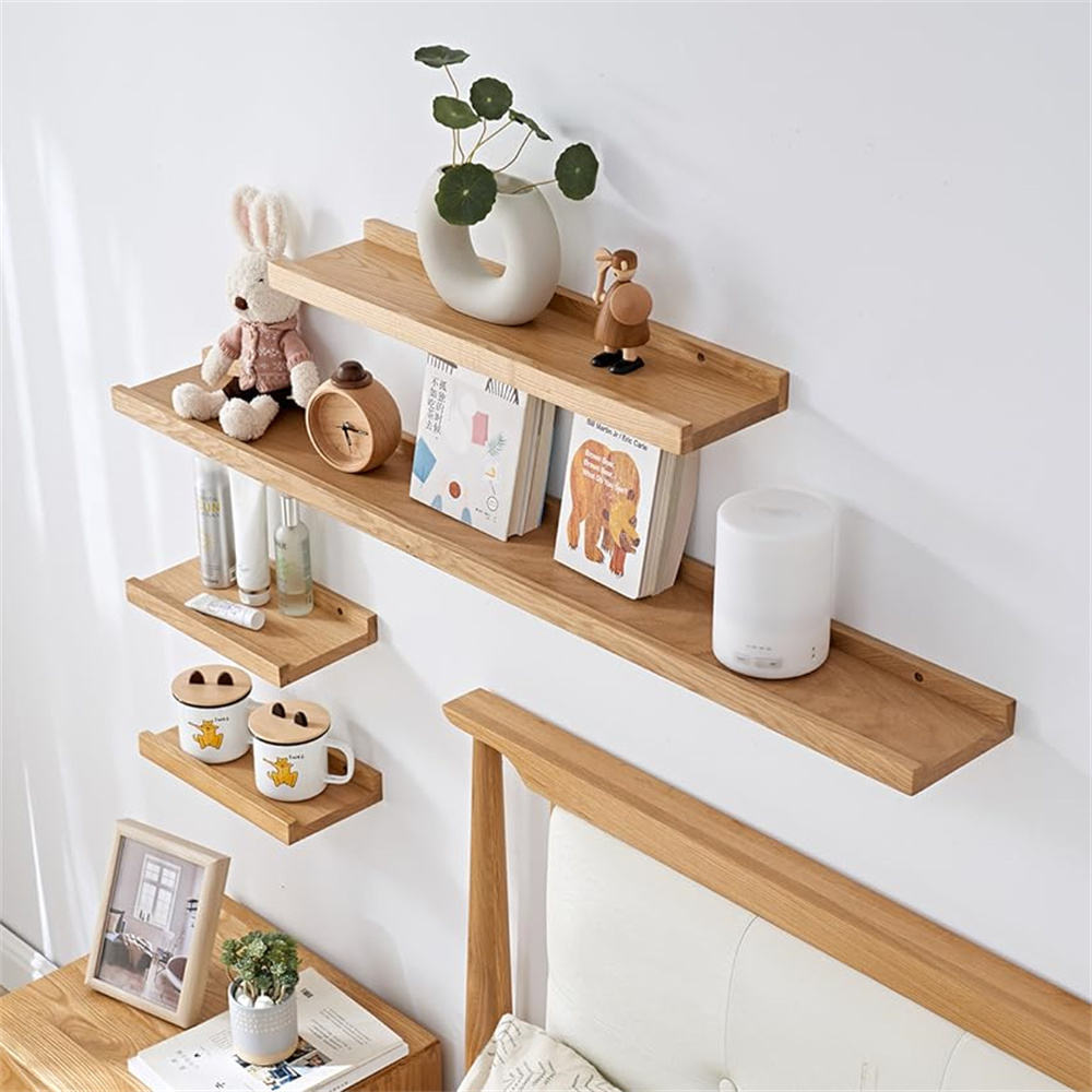 Bathroom Kitchen Room Hat Clothes Robe Coat Hanger Sturdy Wooden Floating Shelf Wall Mount Coat Rack with Shelf