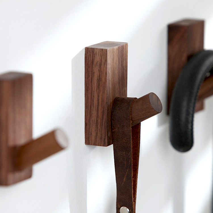 Wholesales Simple Design Wood Wall Mount Hook Coat Hanger Hook Rack Wooden for Hat Bag Clothes Key