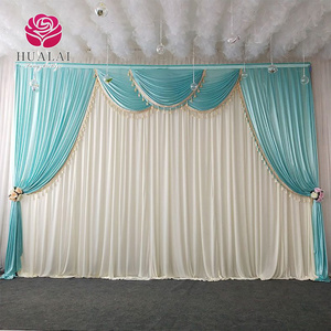 ice silk tassels material Tiffany blue and white backdrop panels curtain drspes for wedding stage church decor