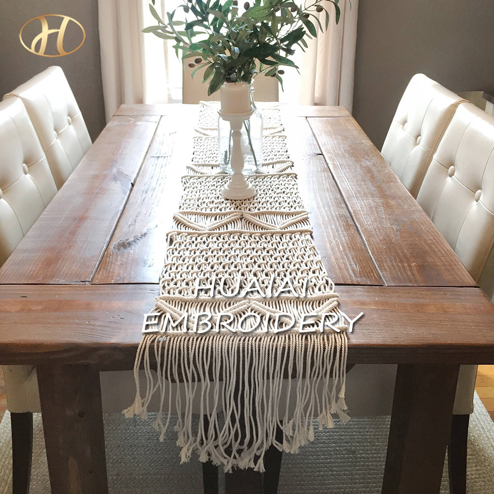 Entry lux Hot sell Nordic hand knit cotton rope macrame table decoration dinning cloth runner for wedding and party to customize