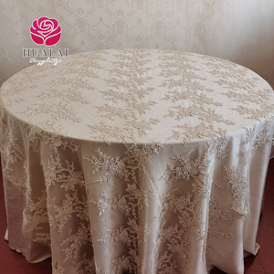 READY 132" ROUND blush satin CHAMPAGNE DESIGNS EMBROIDERY TABLE CLOTH FOR WEDDING TABLE DECORATION