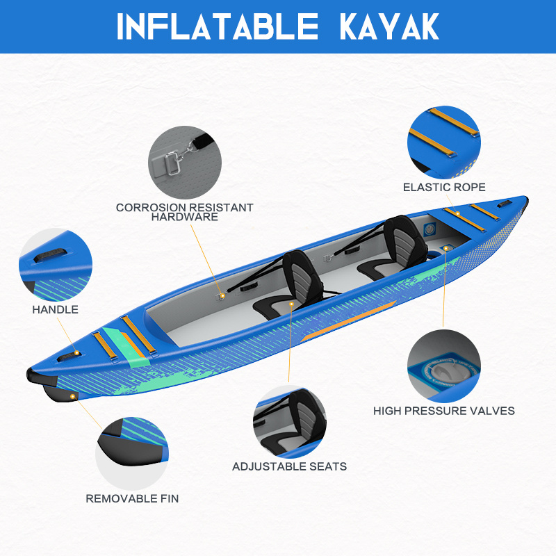 High Material Water Sport Canoe Boat Double Kayak Sit On Top Pvc Inflatable Kayak Rowing Boat Rigid