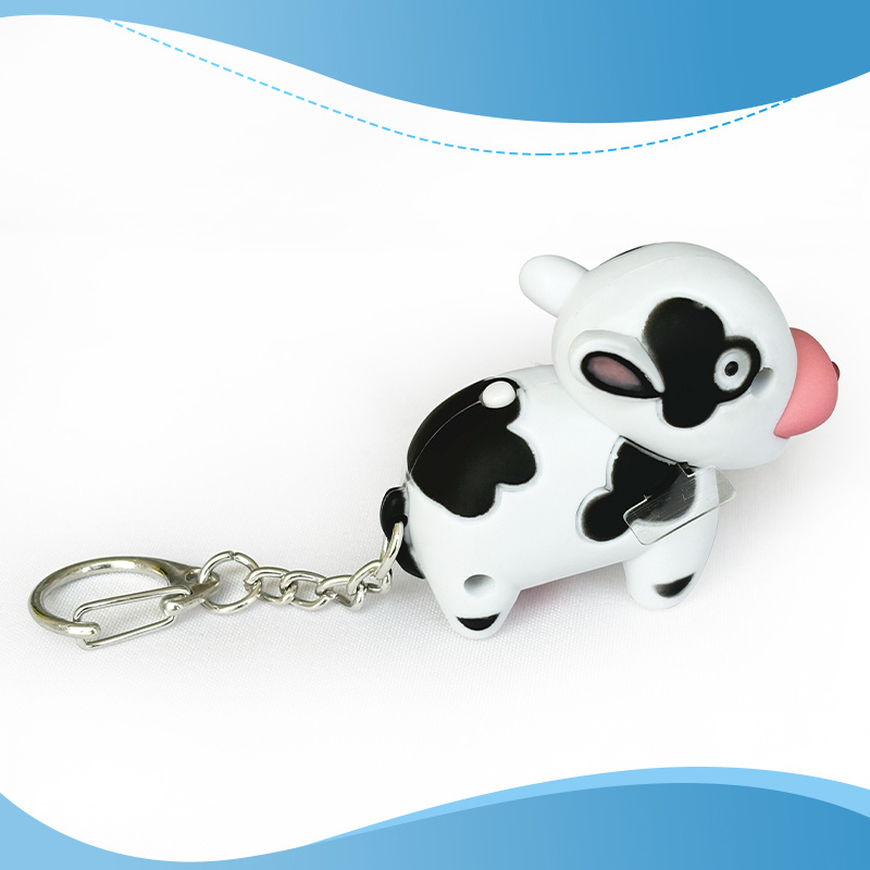 Cow Animal LED Keychain Flashlight with Sound Keychain Car Bag Pendant Small Gift