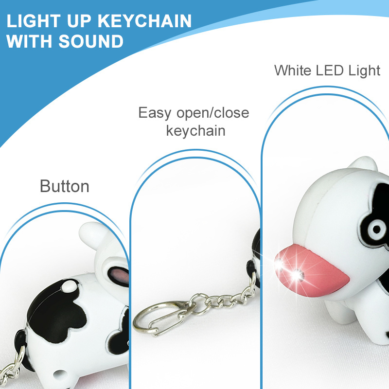 Cow Animal LED Keychain Flashlight with Sound Keychain Car Bag Pendant Small Gift