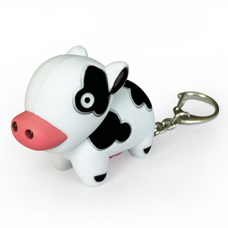 Cow Animal LED Keychain Flashlight with Sound Keychain Car Bag Pendant Small Gift