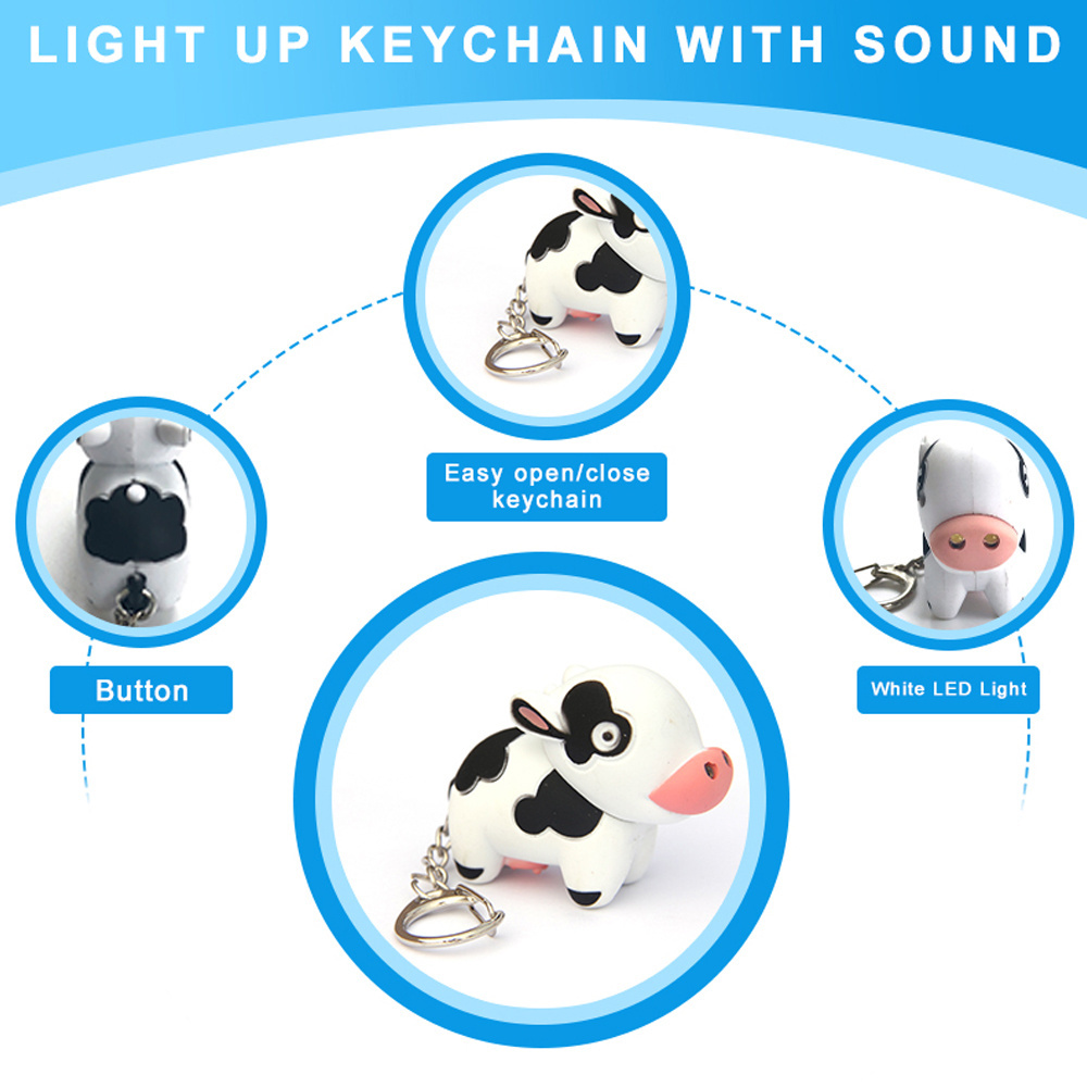 Cow animal LED Keychain flashlight Light with Sound purse keychain