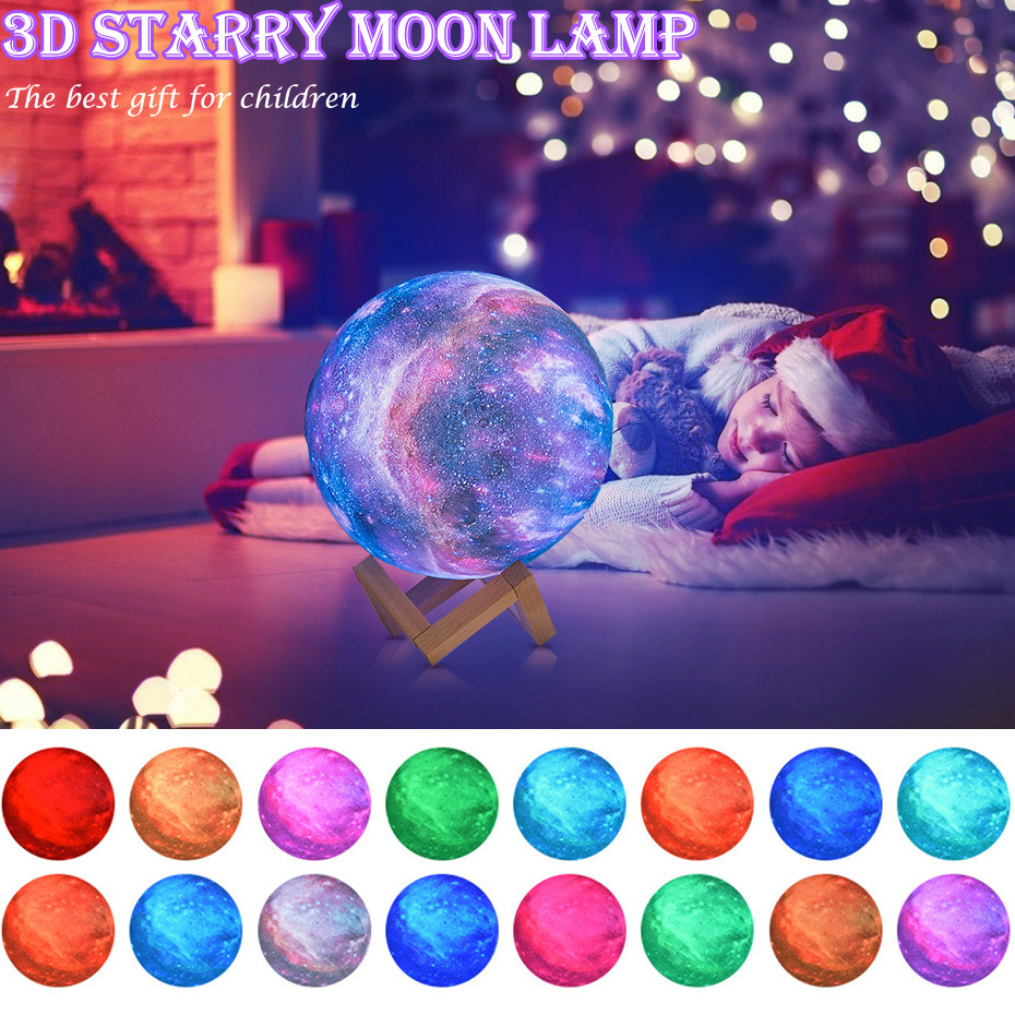 16 Colors Smart Moon Light USB Rechargeable Remote Control 3D Printing LED Night Light