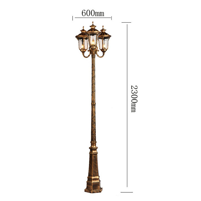 2.3M Tall Outside Lighting Waterproof Pole Lights Street Lamp Post Light with Triple Head