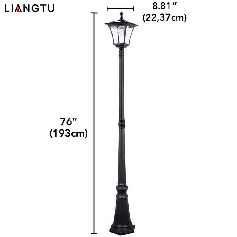 Black Lampara Top Solar Garden Lanterns Outside Pole Lights Yard Pathway Street Solar Lamp Post Outdoor