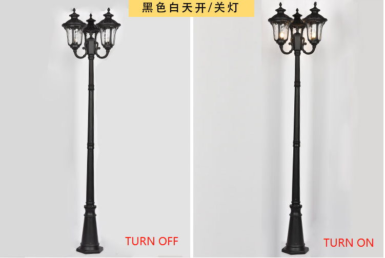 2.3M Tall Outside Lighting Waterproof Pole Lights Street Lamp Post Light with Triple Head