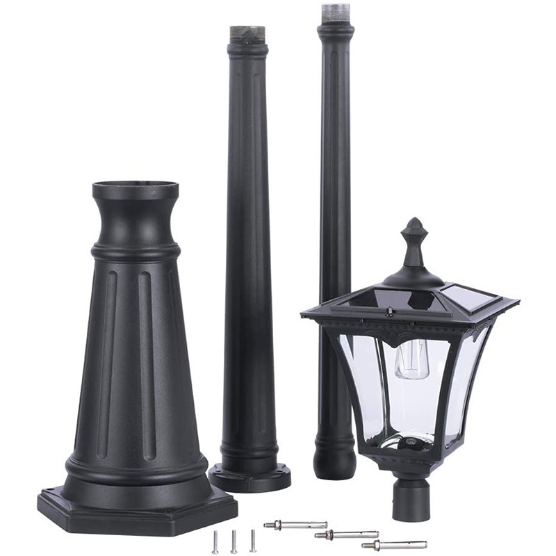 Black Lampara Top Solar Garden Lanterns Outside Pole Lights Yard Pathway Street Solar Lamp Post Outdoor