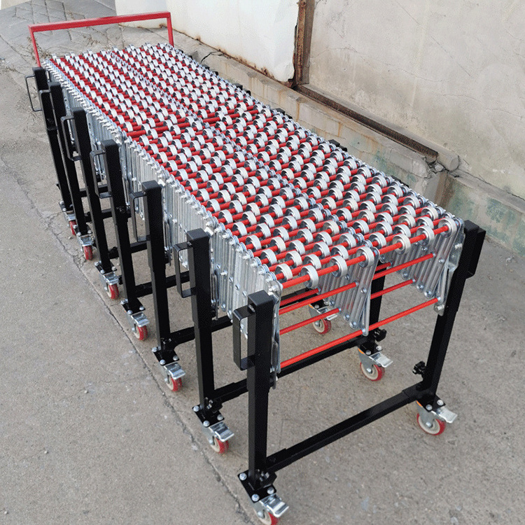 HUALI Gravity Flexible Skate wheel Conveyor Stainless steel support leg Telescopic Roller Conveyor without Power