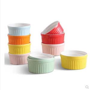 Bulk sale color full glaze ceramic souffle dishes creme brulee ramekins