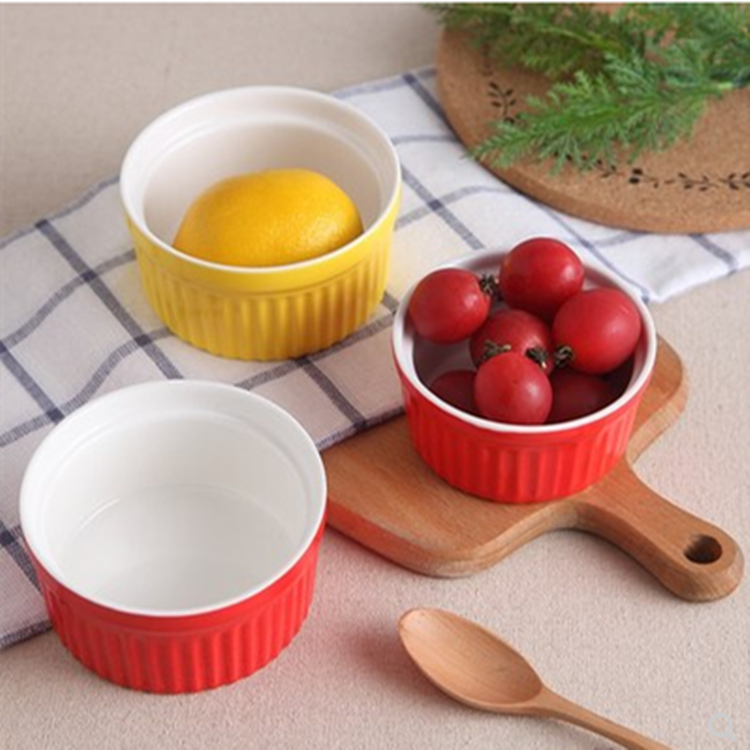 Bulk sale color full glaze ceramic souffle dishes creme brulee ramekins