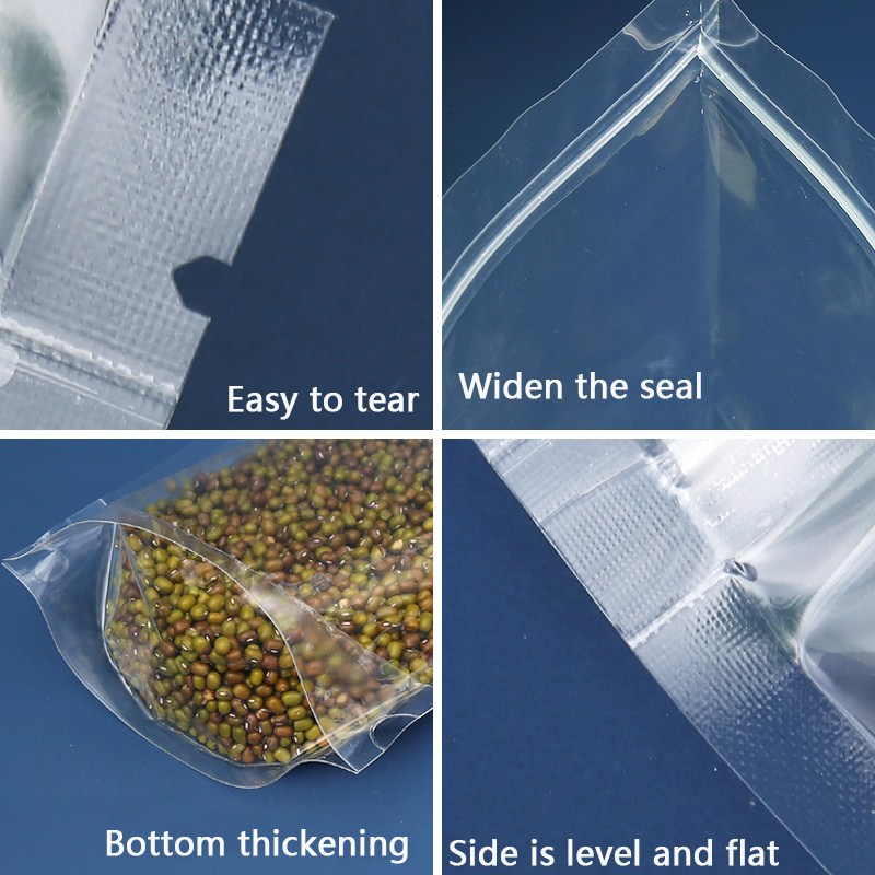 Clear zipper spices transparent stand up zip lock resealable plastic pouch bags with zipper