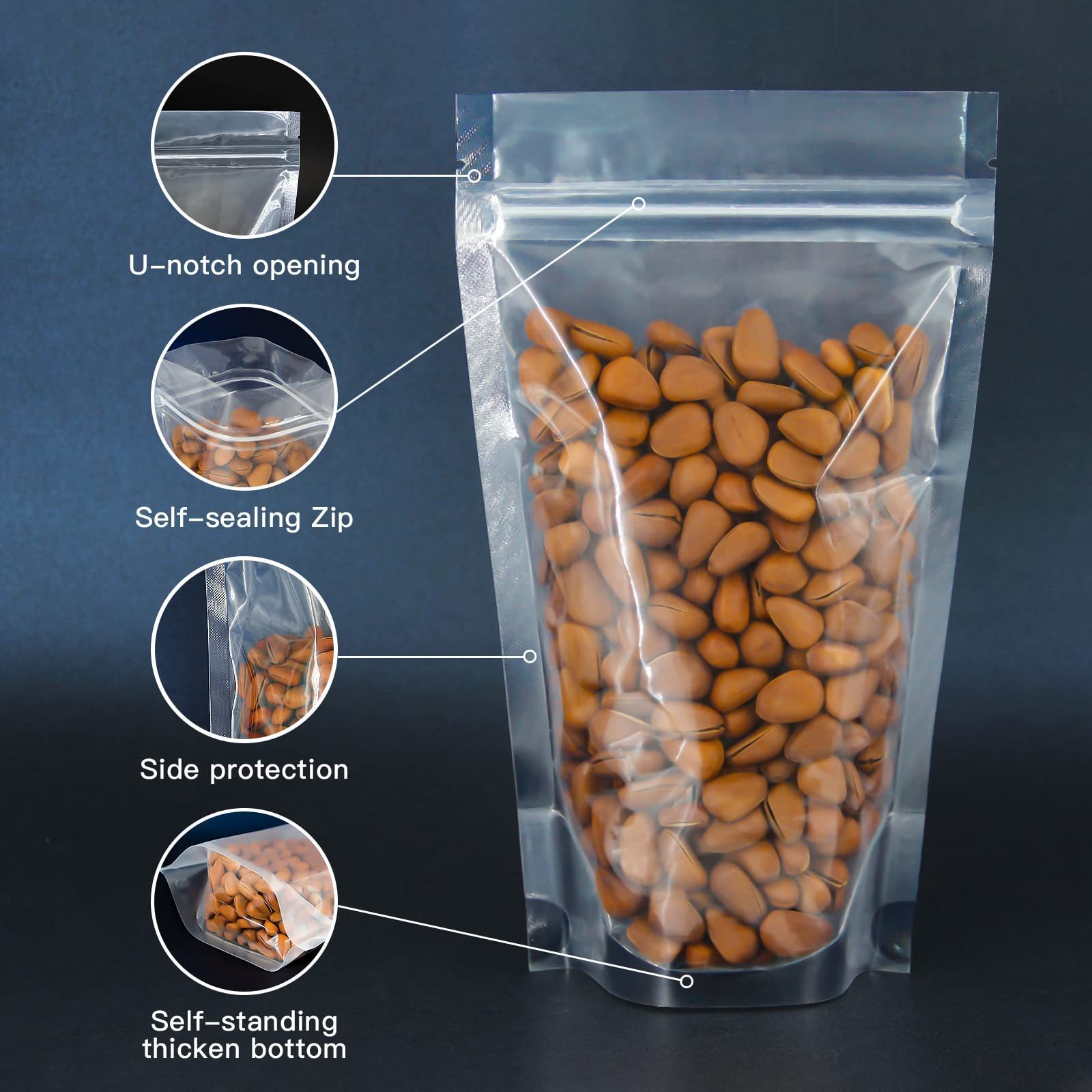 Clear zipper spices transparent stand up zip lock resealable plastic pouch bags with zipper