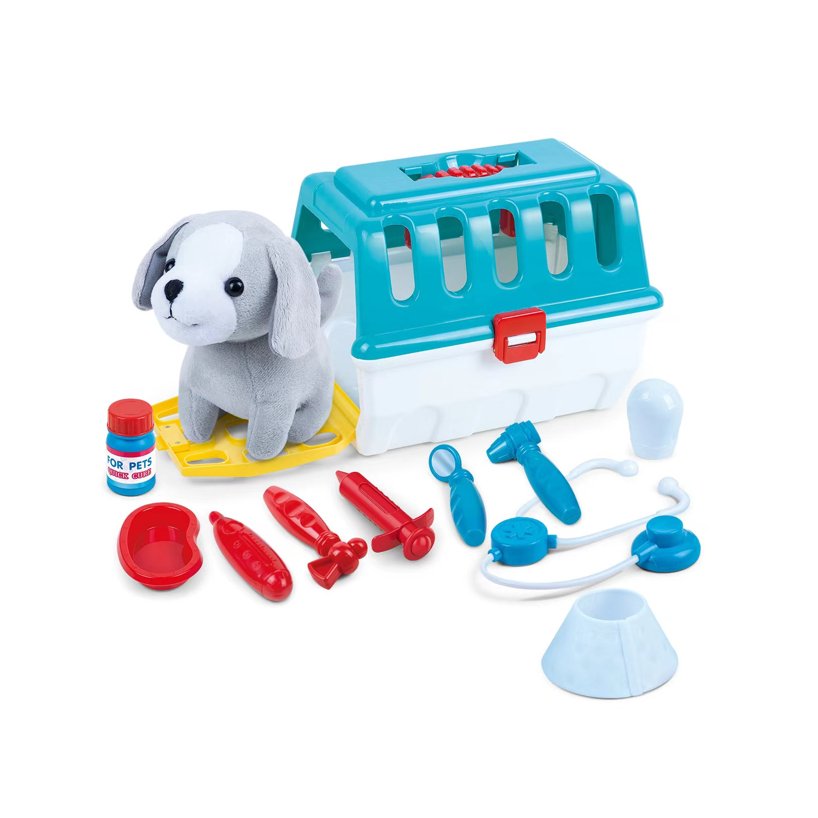 Best Selling Veterinary Role Play Pet Care Cage Set Plush Dog Toy Set With Simulated Doctor Equipment with Beauty set