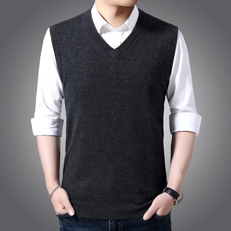 Huachao fashion business style man vest sweater wool soft sweater knit for man custom LOGO pullover sweater vest