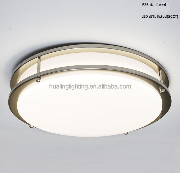 UL Approved Classical flush mounted Acrylic Ceiling Lamp Brushed Nickel Hotel 12'' 14'' 16'' Ceiling Light