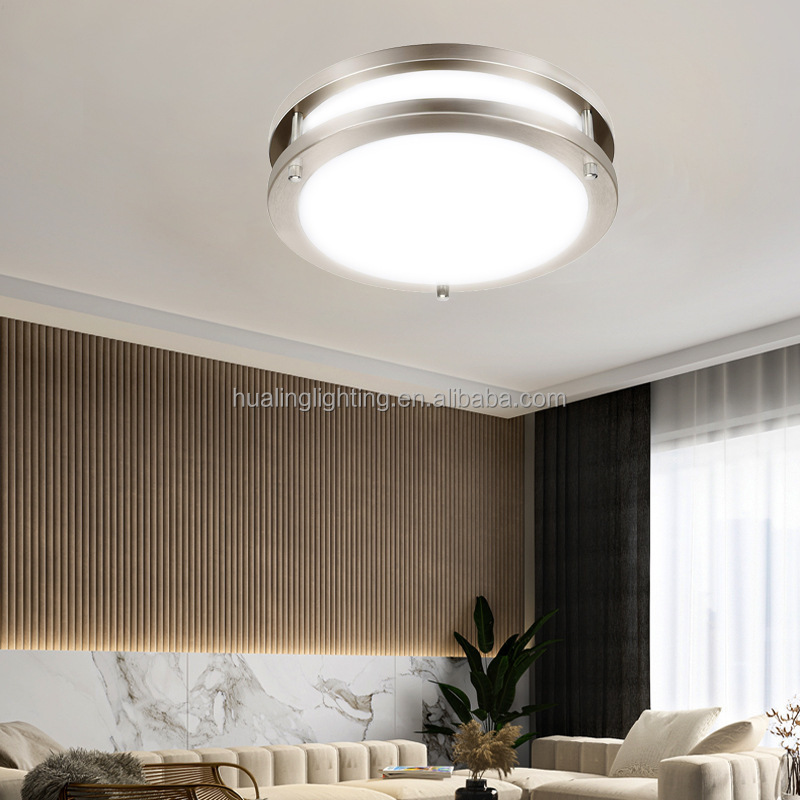 UL Approved Classical flush mounted Acrylic Ceiling Lamp Brushed Nickel Hotel 12'' 14'' 16'' Ceiling Light