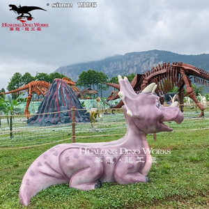 outdoor fiberglass bench and chair in dinosaur shape of character statue