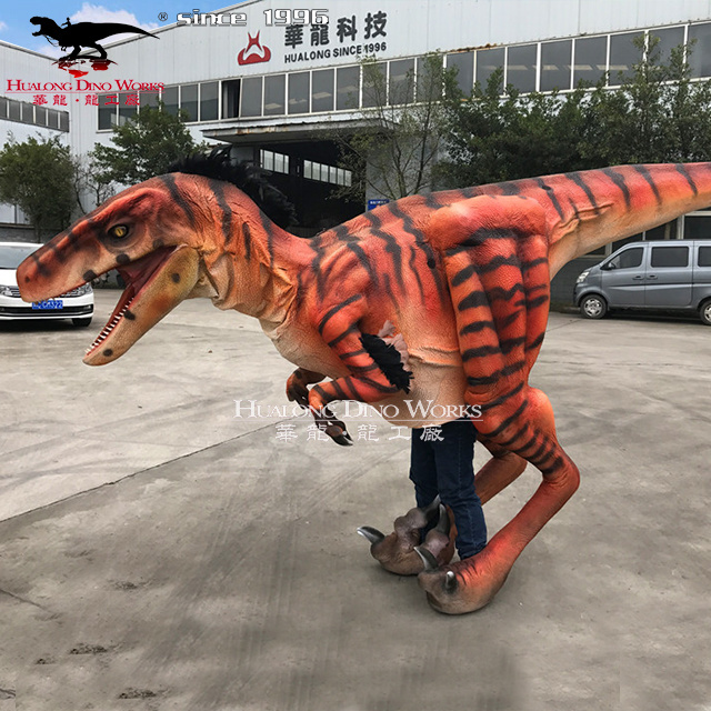 Realistic dinosaur animatronic walking movement of velociraptor costume