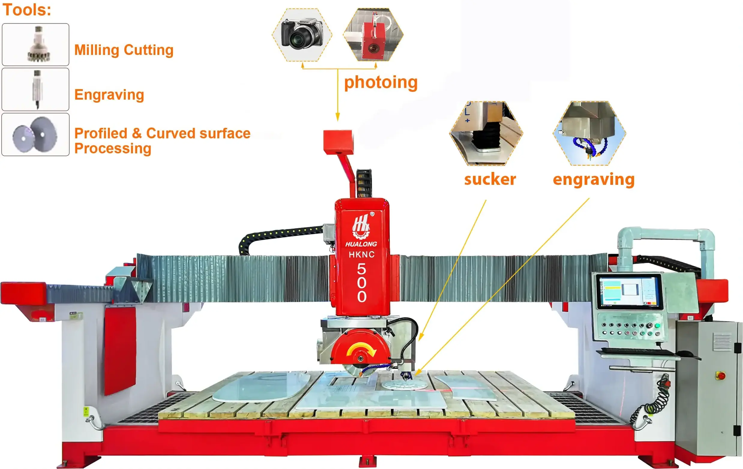 China wholesale HUALONG stone machinery HKNC-500 High Speed cnc bridge saw 5 axis tile cutter marble granite cutting machine