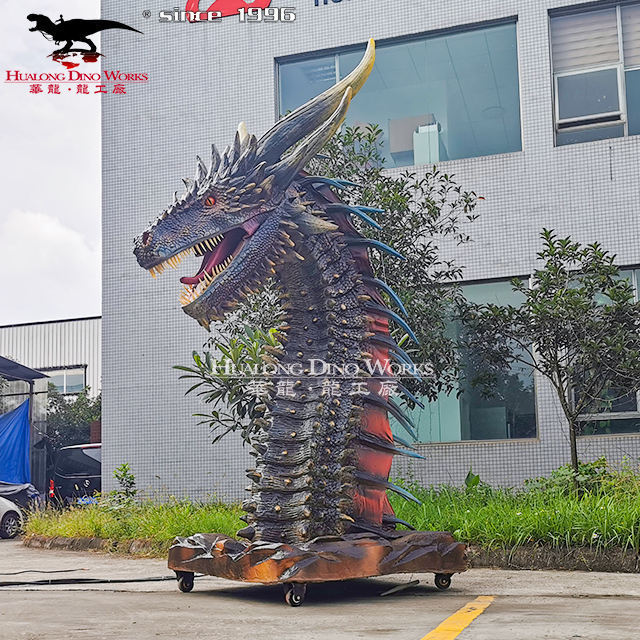 Amusement Park Custom Attraction High Quality Artificial Force Animatronic Dragon Head for Sale