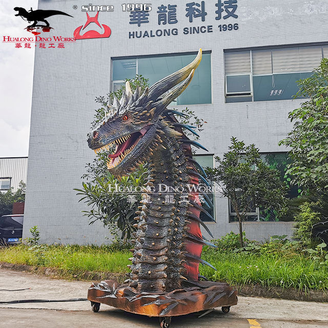 Amusement Park Custom Attraction High Quality Artificial Force Animatronic Dragon Head for Sale