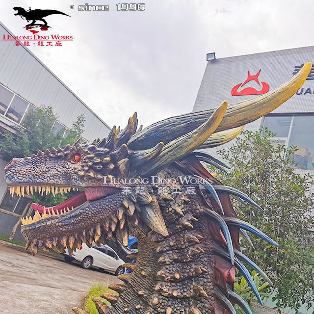 Amusement Park Custom Attraction High Quality Artificial Force Animatronic Dragon Head for Sale