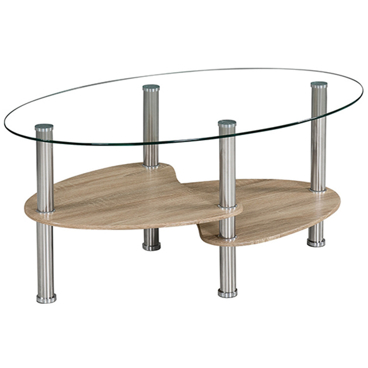 round mirrored modern fancy bent glass top coffee table