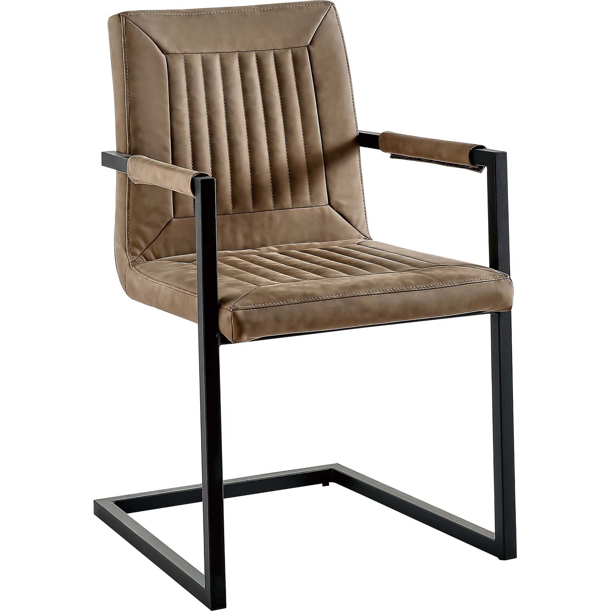 Upholstered leather arm dining chair metal frame dining room chair