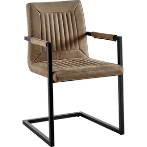 Upholstered leather arm dining chair metal frame dining room chair