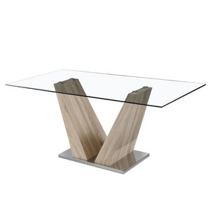 Modern tempered glass dining table with stainless steel dining table base