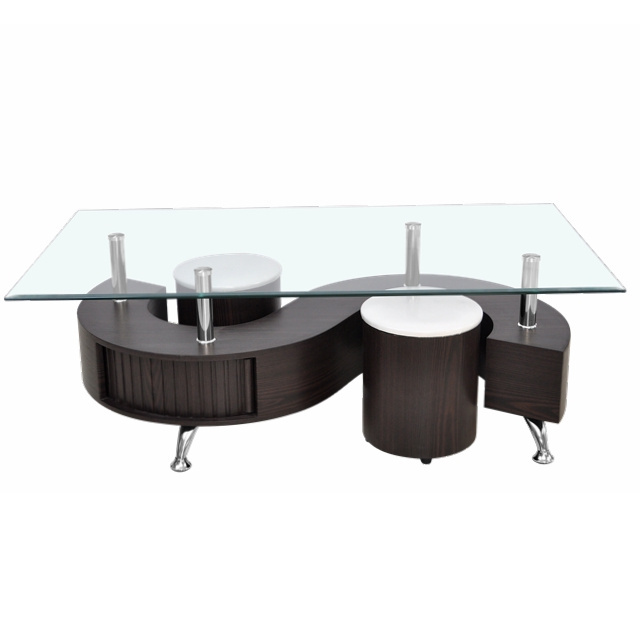 Wholesale contemporary S shaped MDF covered PU glass top coffee table with stools Bazhou Chinese supplier