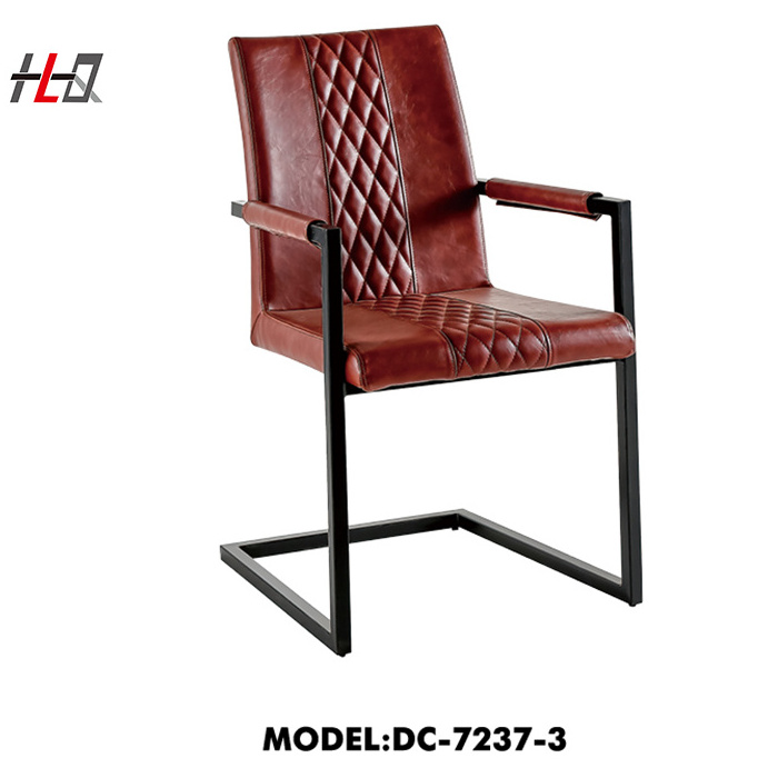 Upholstered leather arm dining chair metal frame dining room chair