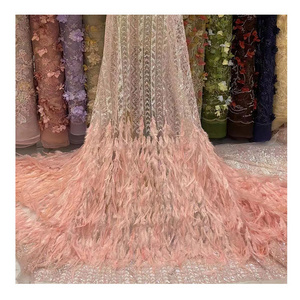 handmade feather New 2023 embroidery lace feather 3d lace top quality Ostrich feathers lace fabric