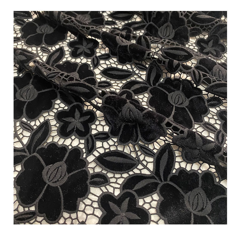 New Heavy velvet machine embroidery Lace laser cutting  Velour Fabric Dress party Dress garment 3D fabric