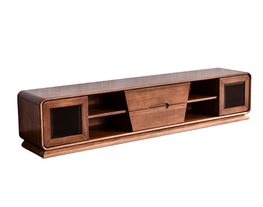 Modern minimalist classic solid wood storage cabinet living room full walnut TV cabinet