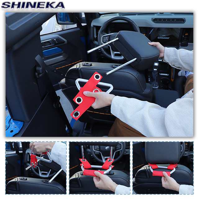 High-quality Car Interior Accessories Metal+Fabric Seat Headrest Handle Black And Red For Ford Bronco 2021+