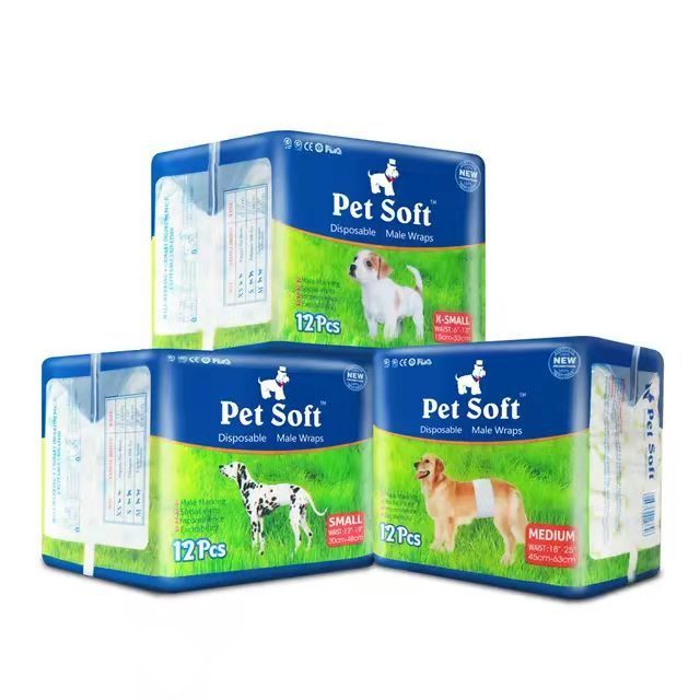 Pet Soft Pet Dog Diapers High Quality Male Dog Soft Disposable Dog Diapers Super Absorbent Diapers 12 PCS/Bag