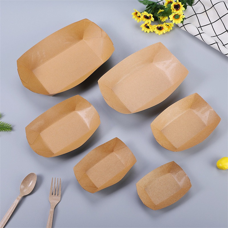 Thickened disposable fried snack box, chicken chops French fries tray, kraft paper lunch box kids with logo