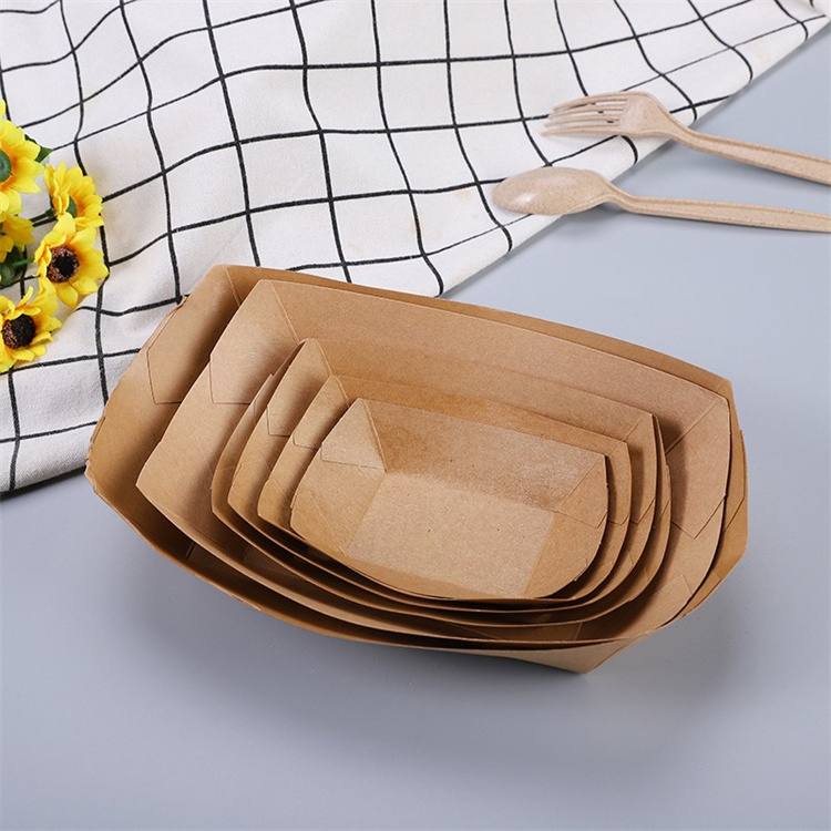 Thickened disposable fried snack box, chicken chops French fries tray, kraft paper lunch box kids with logo