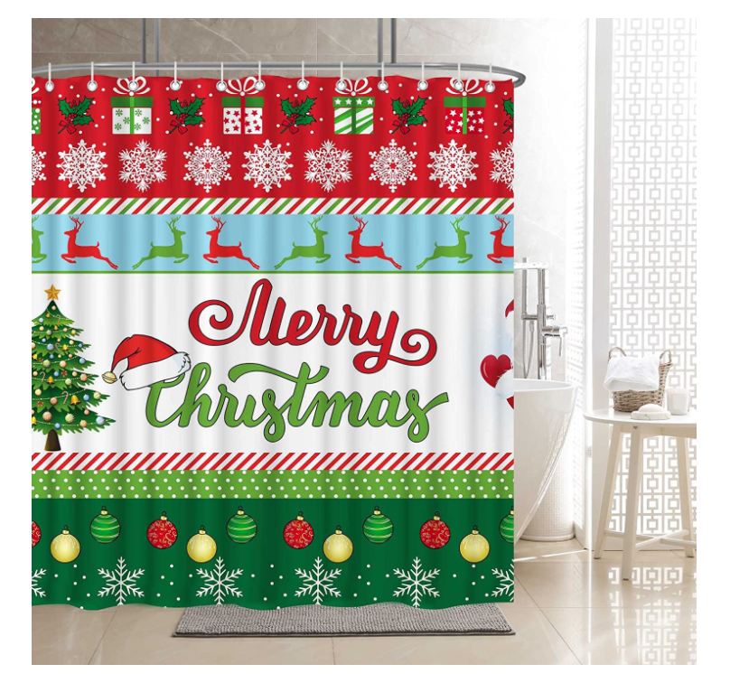 Winter Bells Tree Snowflakes Gifts Happy New Year Holiday Bath Decor Waterproof Merry Christmas Shower Curtain Sets