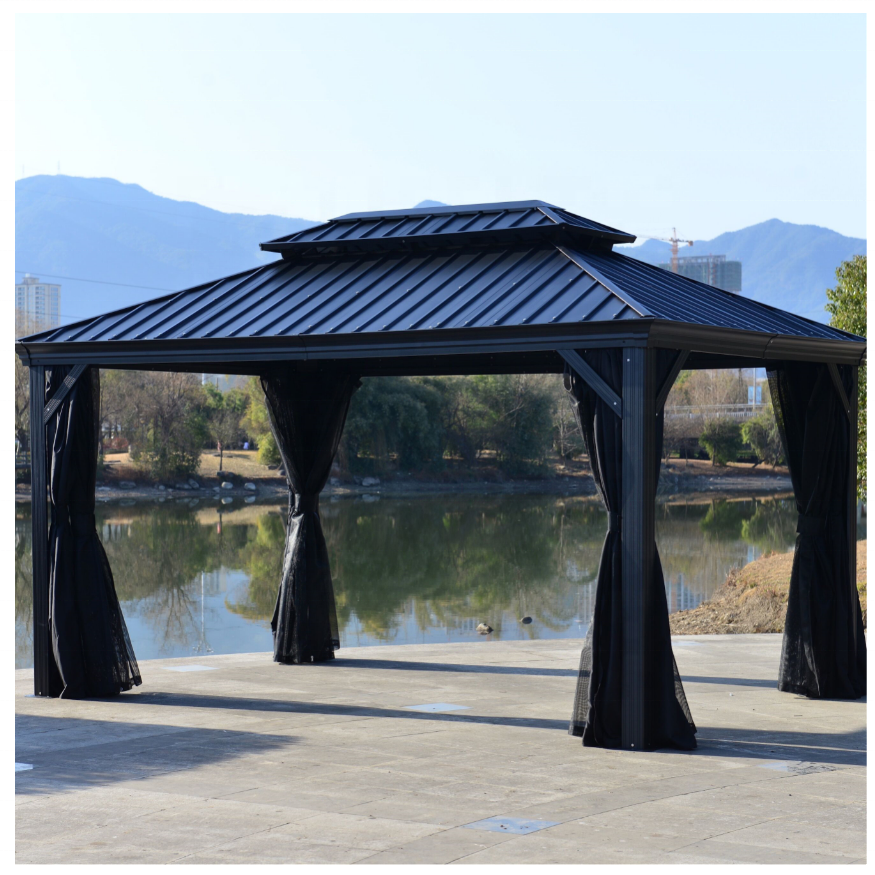 Aluminum  steel roof hard top gazebo 10x13ft permanent gazebo 3x4.2m pavilion house