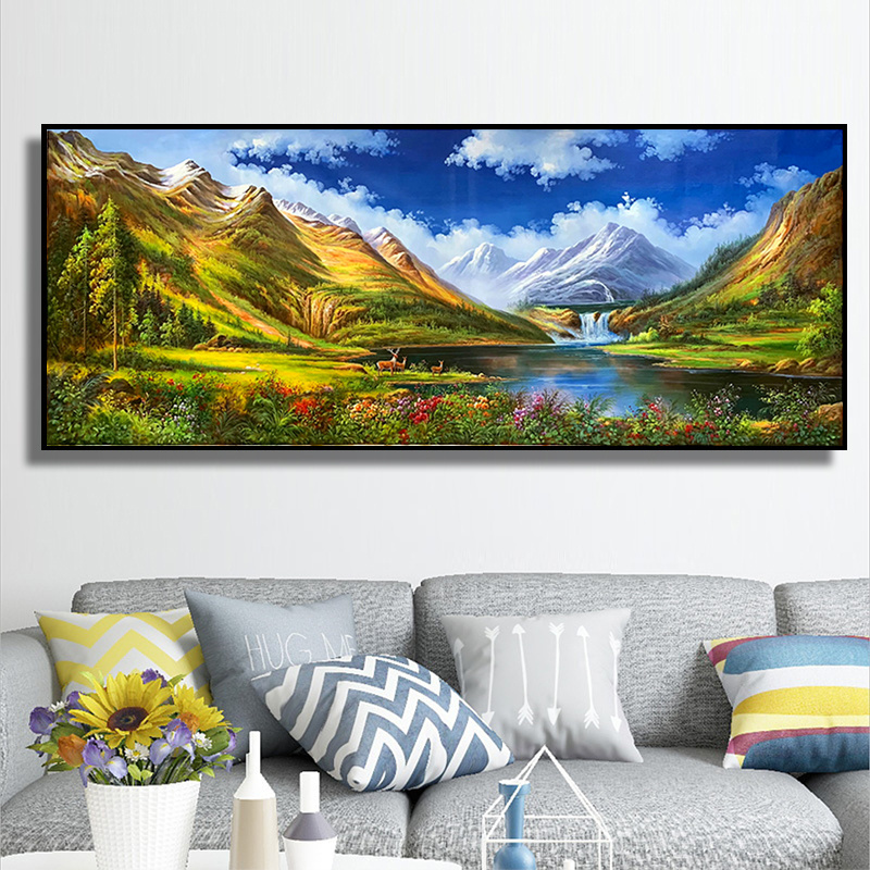 100% Home Decor Countryside Scenery Realistic Green Mountains and Green Waters Mountain custom Oil Painting canvas wall art