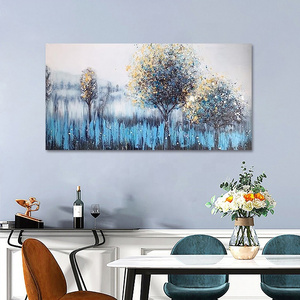 Tree wall art canvas turquoise landscape painting Blue Forest texture painting Modern abstract art home bedroom wall decoration