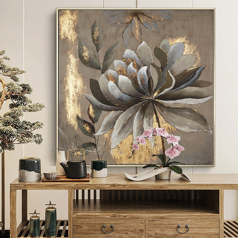 100% Hand Painted Abstract Golden Flower Oil Painting On Canvas decorative classic flower wall painting